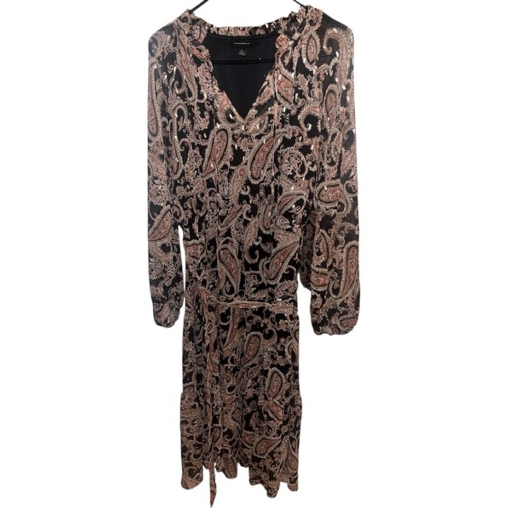 2/$20 🩷 Tamara H Women’s Paisley Ruffle Tie Waist Dress SIZE LARGE PINK BLACK